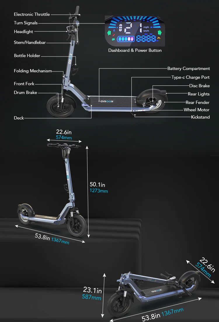 Gyroor X3 Long Range Electric Scooter for Adult with Extra Battery