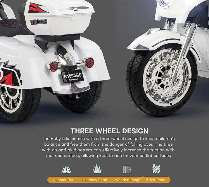 3 Wheel Police Kids Electric Ride On Motorcycle - 12v