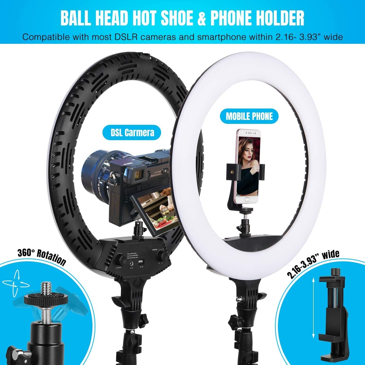 WOW 18'' Ring Light with 71'' Extendable Tripod Stand, LED Circle Lights For Live Stream/Makeup/YouTube Video/TikTok, Compatible with All Phones.