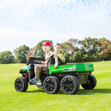 24V 6 Wheeler Tractor Trailer 2 Seater Ride-on with Dump Cart and Parental Remote