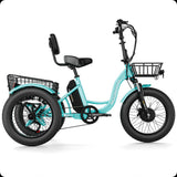 Mooncool TK1 fat tire electric trike cyan green 500W 85Nm 72KM 20"×4" Shimano 7-speed 400 lbs all-terrain adults – Wow Electric Rides Calgary Alberta Canada