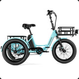 Mooncool TK1 folding electric trike cyan green 500W 1000W peak 113KM 48V 14.5Ah rear differential seniors – Wow Electric Rides Calgary Alberta Canada