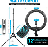 WOW 18'' Ring Light with 71'' Extendable Tripod Stand, LED Circle Lights For Live Stream/Makeup/YouTube Video/TikTok, Compatible with All Phones.