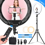 WOW 18'' Ring Light with 71'' Extendable Tripod Stand, LED Circle Lights For Live Stream/Makeup/YouTube Video/TikTok, Compatible with All Phones.