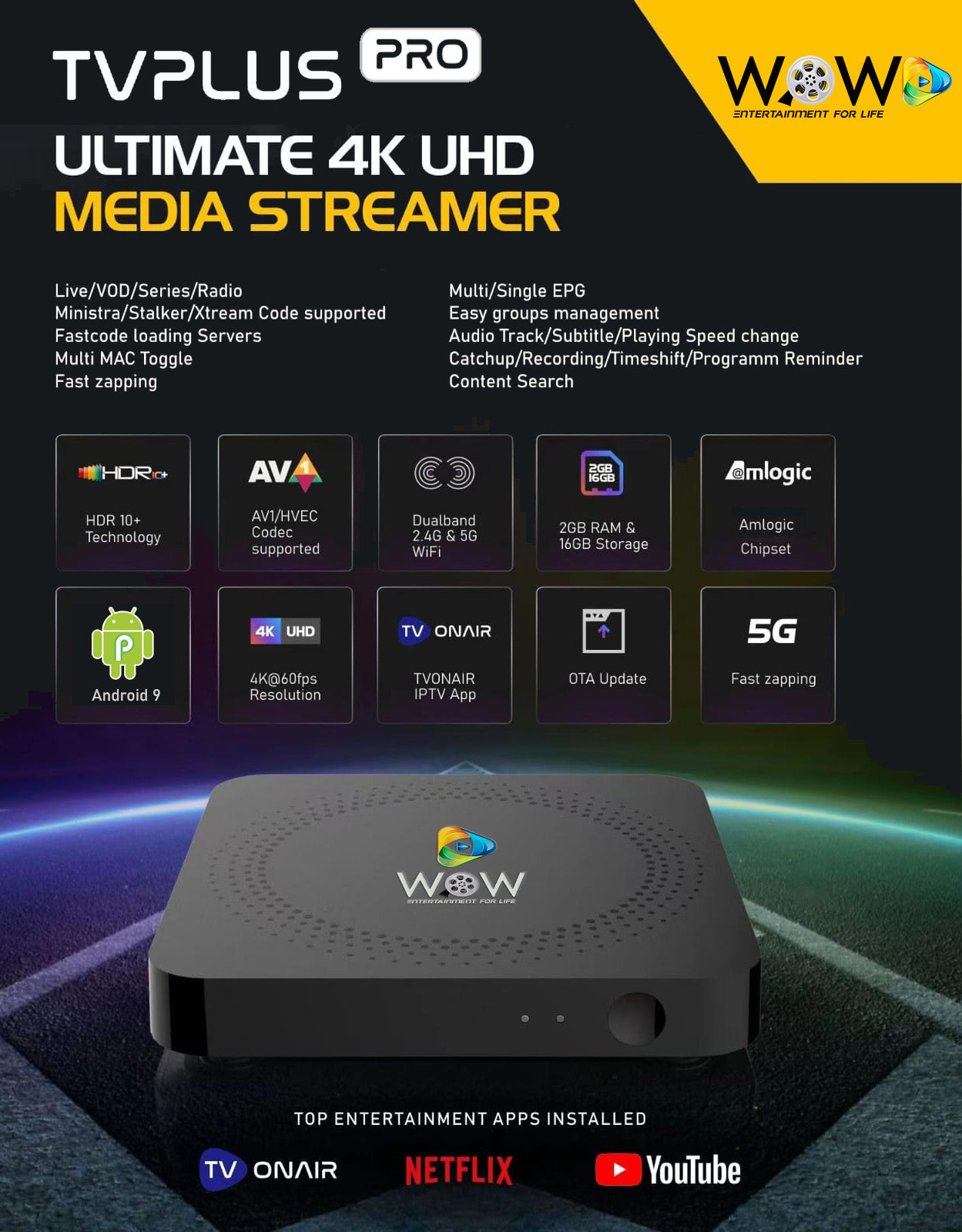 WOW TVPlus Pro 4K/8K UHD Media Streaming Android Box